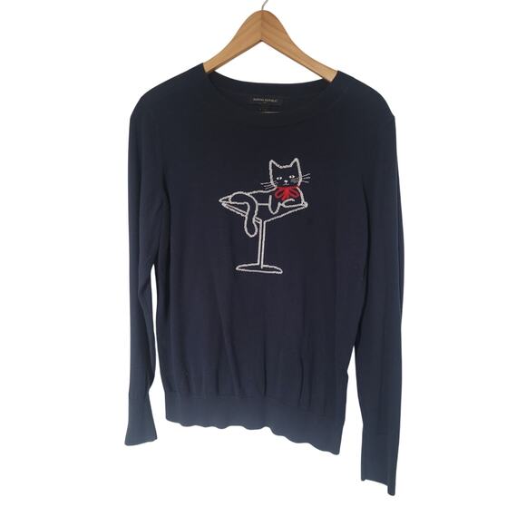 Banana Republic Cat Martini Intarsia Cotton Sweater - Navy - Medium - Picture 1 of 6